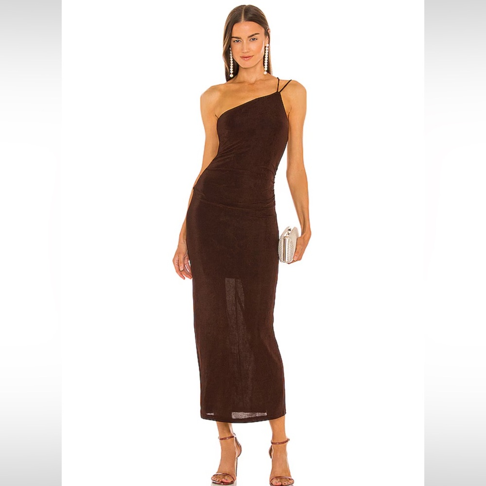Bella Dress in Chocolate - Chic One-Shoulder Brown Dress